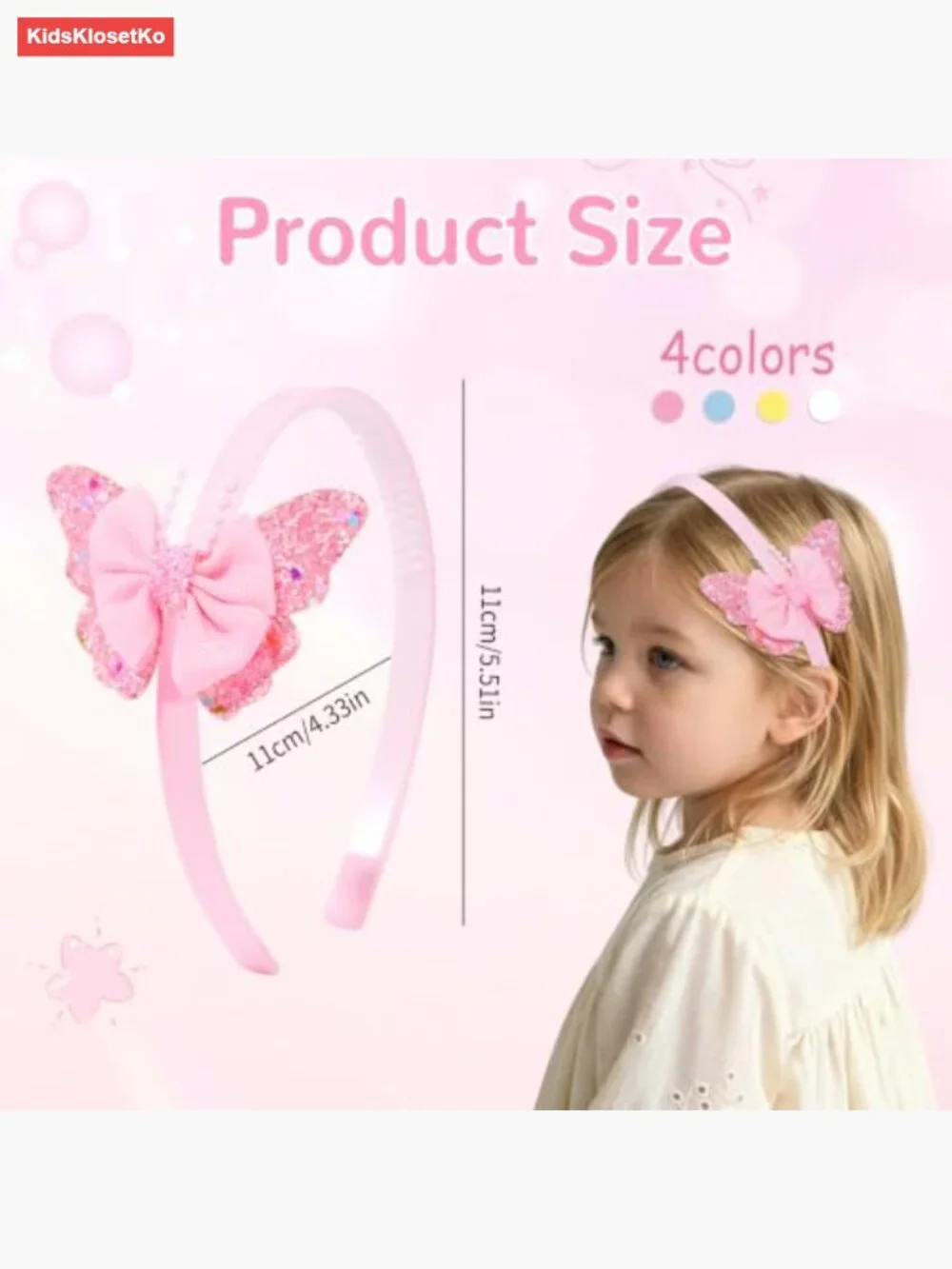 4Pcs Butterfly Headbands with Bow Non Slip Hoops Hair Accessories